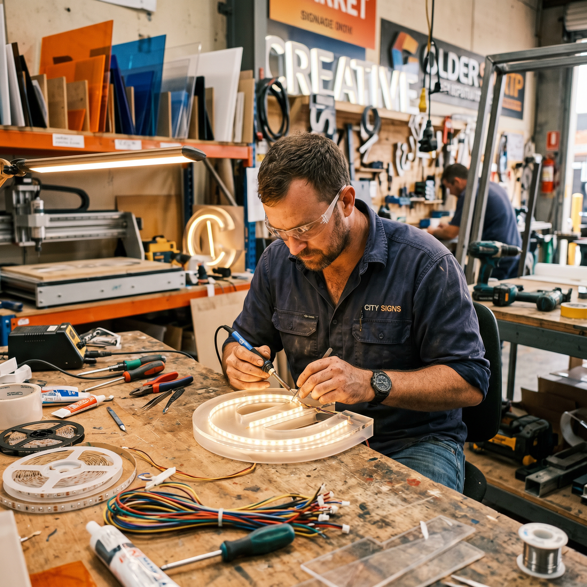 Fabrication d'une enseigne lumineuse dans notre atelier